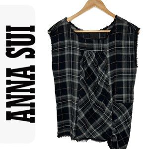 Anna Sui for Anthropologie Black Plaid Tartan Treasure Top xs